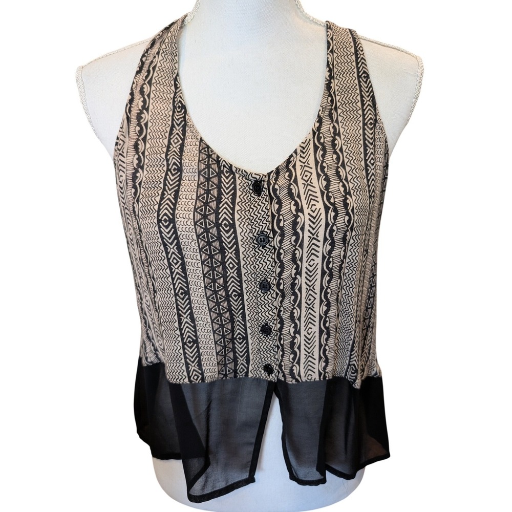 Silence + Noise Urban Outfitters Tribal Print Racerback Tank Top Black Tan XS